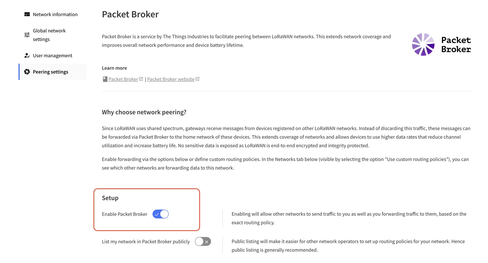 Packet Broker 有効化
